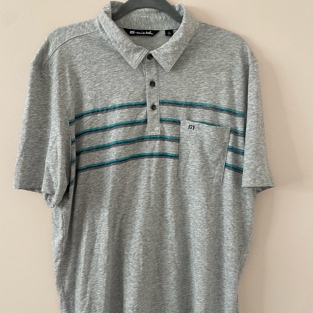 Travis Mathew Golf Polo Shirt Short Sleeve Gray Striped Men's Size Xl